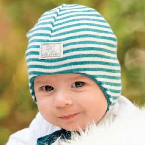Pickapooh Wool Silk Baby Hat Striped - Ocean
