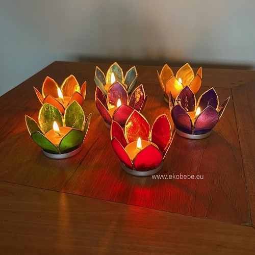 Lotus Candle Light Holder Handmade Set of 7 - Rainbow Colors