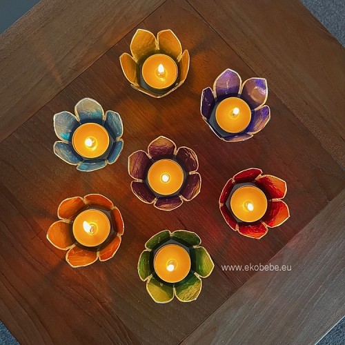 Lotus Candle Light Holder Handmade Set of 7 - Rainbow Colors