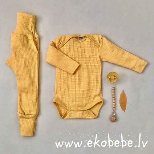 Wool Silk Cotton Baby Body Long Sleeves - Yellow melange