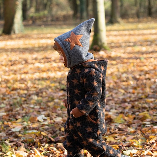 Wool Baby Overall with Hood Antracite & Stars