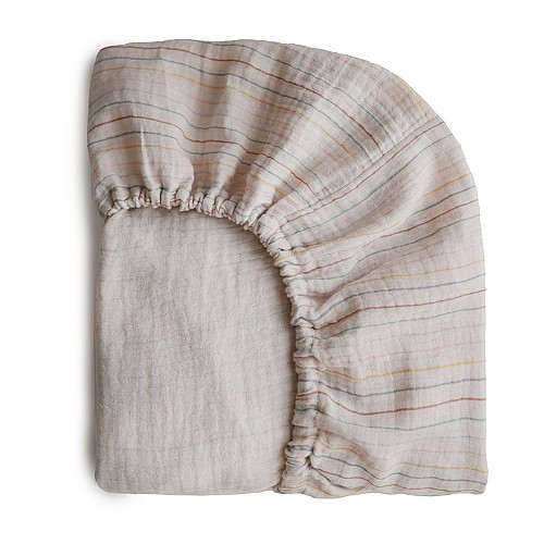 Mushie Extra Soft Muslin Crib Sheet - Retro Stripes