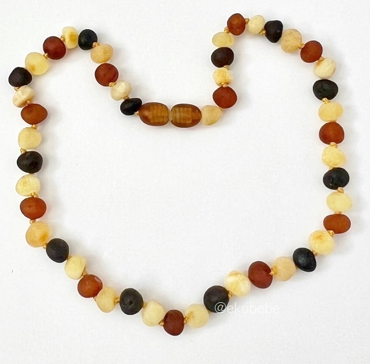 Amber Teething Necklace Made of Baltic Amber and Amethyst.