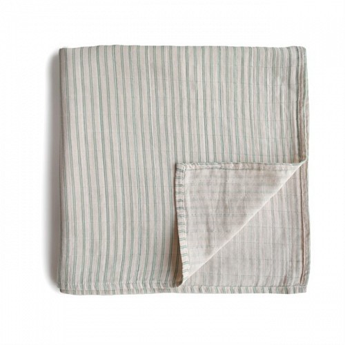 Mushie Swaddle Blanket - Sage Stripe