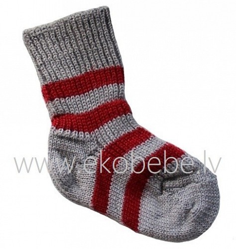 Grey Wool Socks with Red Stripes