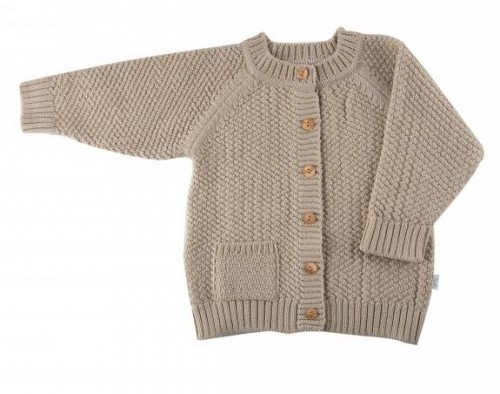 Merino Wool Cardigan Sweater with Buttons - Sand