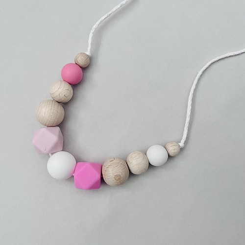 Silicone Wooden Mummy Necklace - Pink