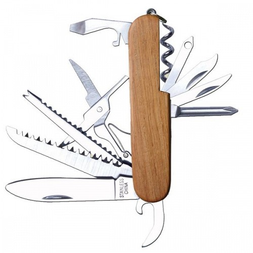 Multifunctional Pocket Knife Wooden Handle Natural