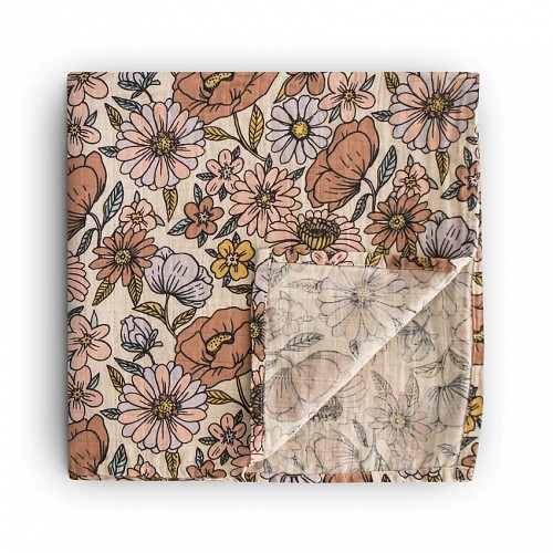 Mushie Swaddle Blanket - Retro Flowers