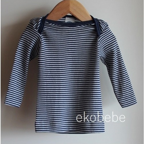 Cosilana Wool Silk Baby Shirt Striped - Navy