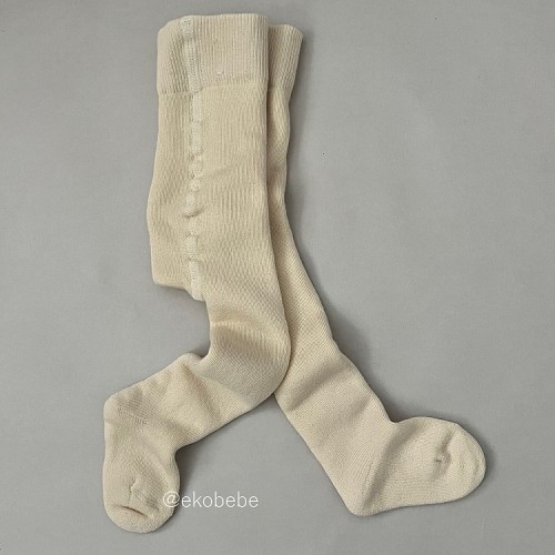 Warm Terry Cotton Baby Tights - Natural