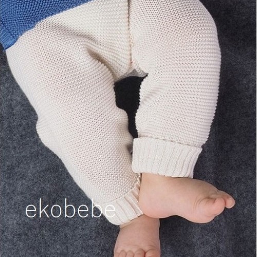 Knitted Merino Wool Baby Pants - Natural