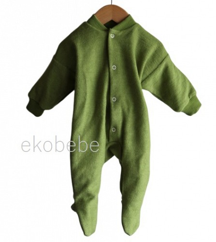 Cosilana Merino Wool One Piece Baby Pyjama - Green