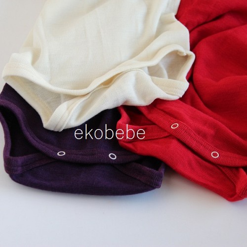 Cosilana Wool Silk Baby Body Long Sleeves - Red, Purple & Natural