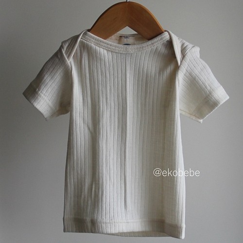 Wool Silk Cotton Baby Shirt Short Sleeves - Natural