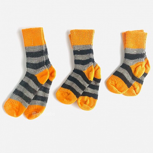 Wool Baby Socks with Stripes - Curry