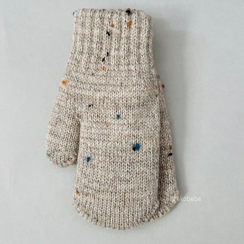 Double Layer Mittens Wool - Beige Spotted