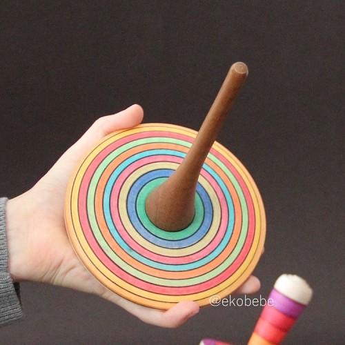 Mader Large Wooden Two Hand Spinning Top - Striped