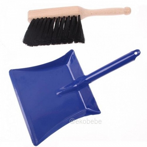 Childrens Dustpan and Natural Hand Brush Set - Blue