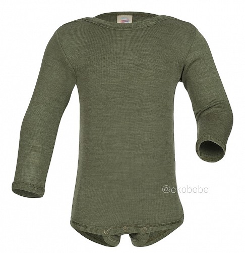 Engel Natur Body Long Sleeves with Studs Wool/Silk - Olive