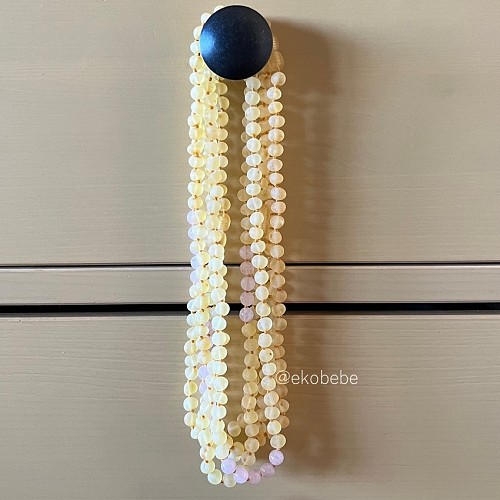 Adult Amber Necklace with Gemstones - Raw Lemon