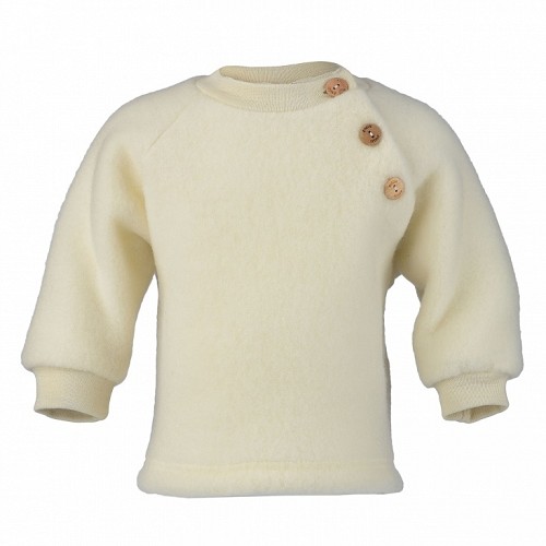 Wool Fleece Raglan Sweater with Wooden Buttons - Natural