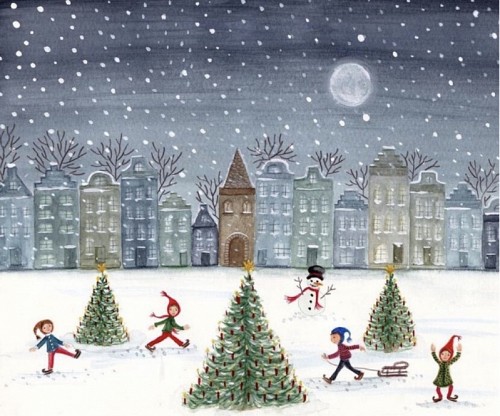 Postcard Waldorf - Christmas Skating