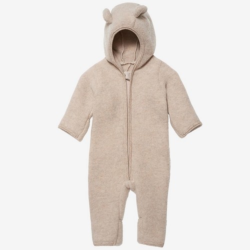 Soft Wool Pram Suit with Ears - Sand