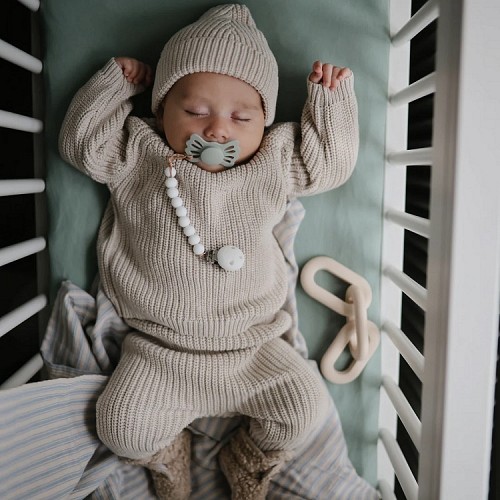 Organisks jaundzimušā Komplekts Chunky Džemperis un Bikses ar Cepurīti - Natural Oat