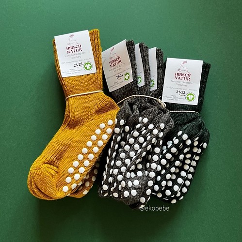 Wool Children Socks with Non Slip Protection - Curry