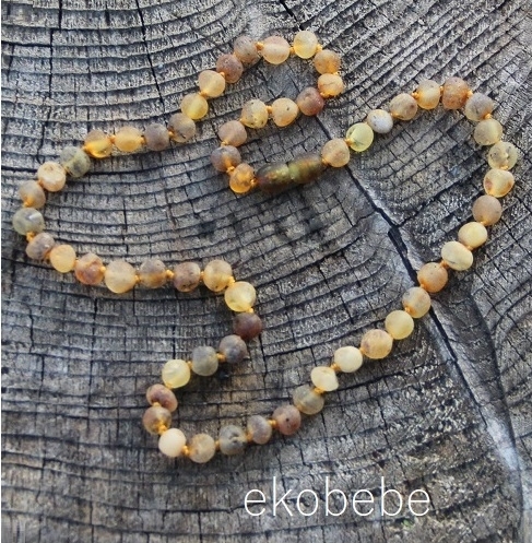 Baltic Amber Teething Necklace 32cm - Raw Green