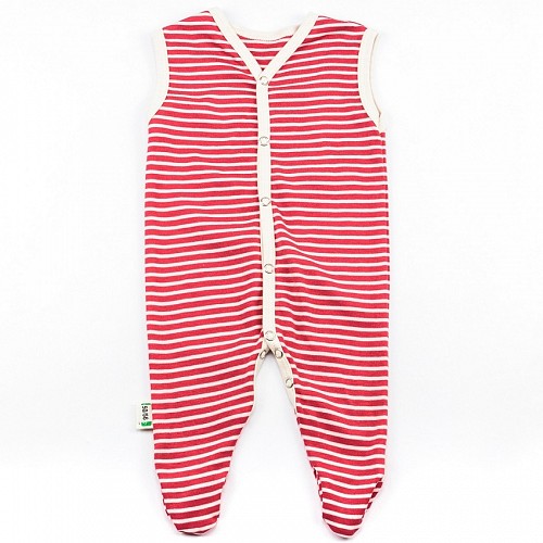 Organic Cotton Striped Overall Newborn Without Sleeves - Red