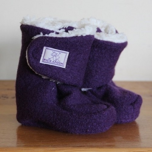 Pickapooh Boiled Wool Baby Booties - Purple