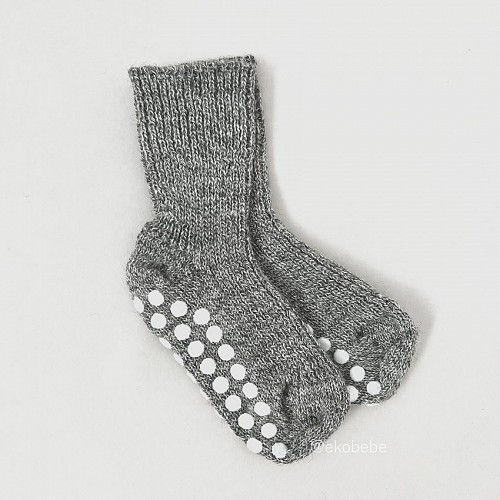 Wool Children Socks with Non-Slip Protection Grey