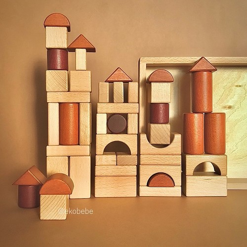 Natural Building Blocks in a Wooden Box