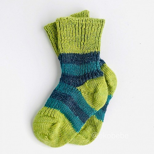 Wool Baby Socks with Stripes - Green