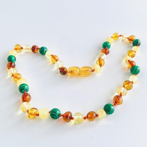 Amber Teething Necklace with Gemstones #2