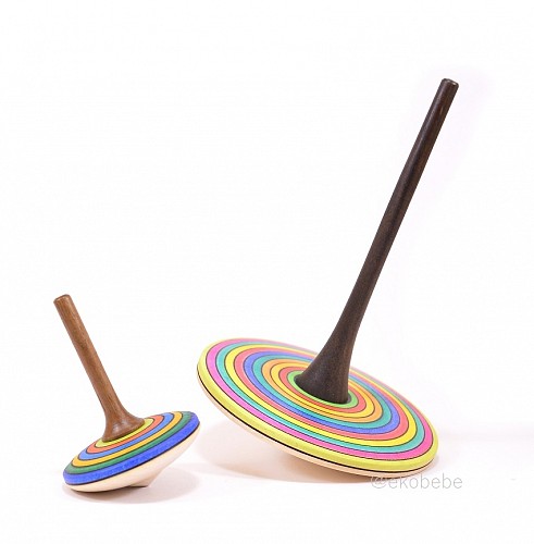 Mader Large Wooden Two Hand Spinning Top - Striped