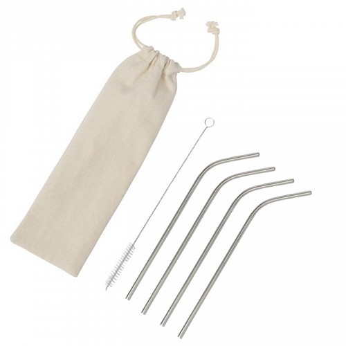 Stainless Steel Straws Curved 4 pack