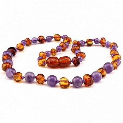 Amber Teething Necklace with Gemstones #7