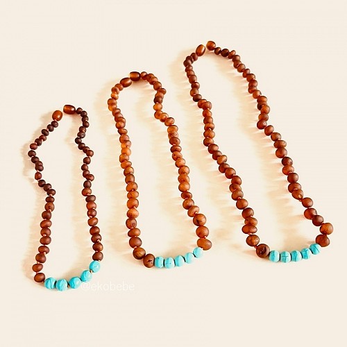 Amber Teething Necklace with Turquoise
