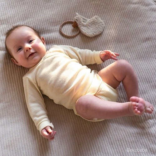 Engel Wool Silk Baby Body Long Sleeved Wrap Around - Natural