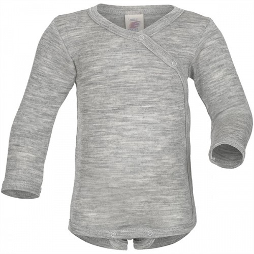 Engel Wool Silk Baby Body Long Sleeved Wrap Around - Grey Melange