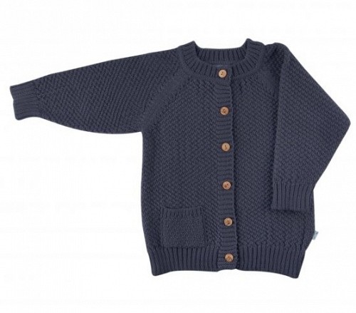 Merino Wool Cardigan Sweater with Buttons - Blue