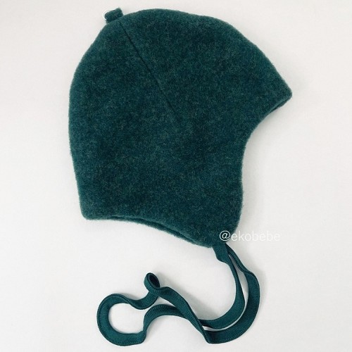 Wool Fleece Winter Baby Hat - Dark Green Melange