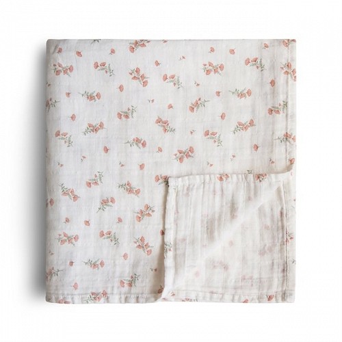 Mushie Swaddle Blanket - Pink Flowers