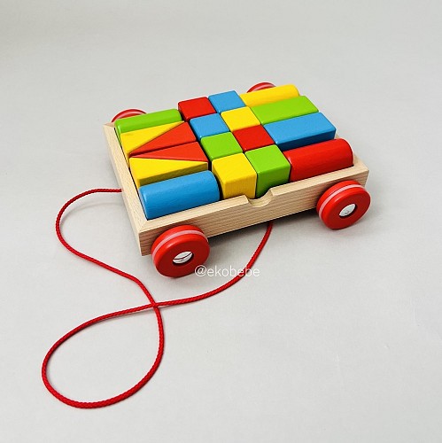 Pull Along Cart with Building Blocks