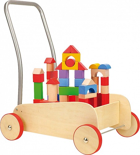 Baby Wooden Walker with Wooden Bricks - Activity Cart
