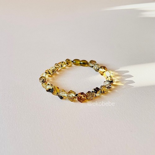 Amber Bracelet Made of Faceted Baltic Amber Beads - Green