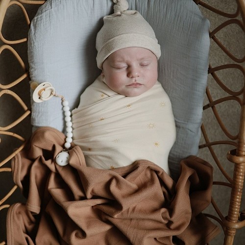 Mushie Lightweight Ribbed Baby Blanket - Tan